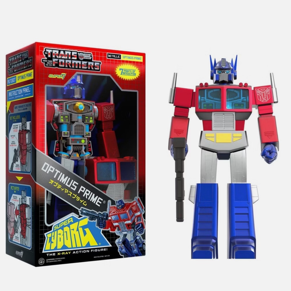 Super7 Transformers Optimus Prime Super Cyborg Figure Blue Metallic Ion Blaster